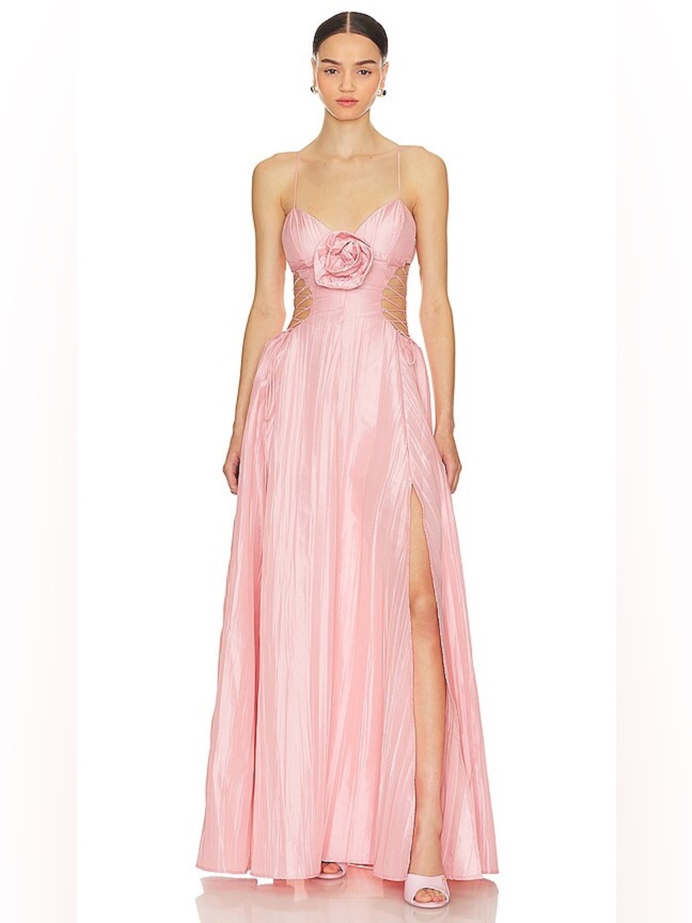 For Love & Lemons Gwenyth Blush Pink Strappy Gown with Rosette (Size XL)